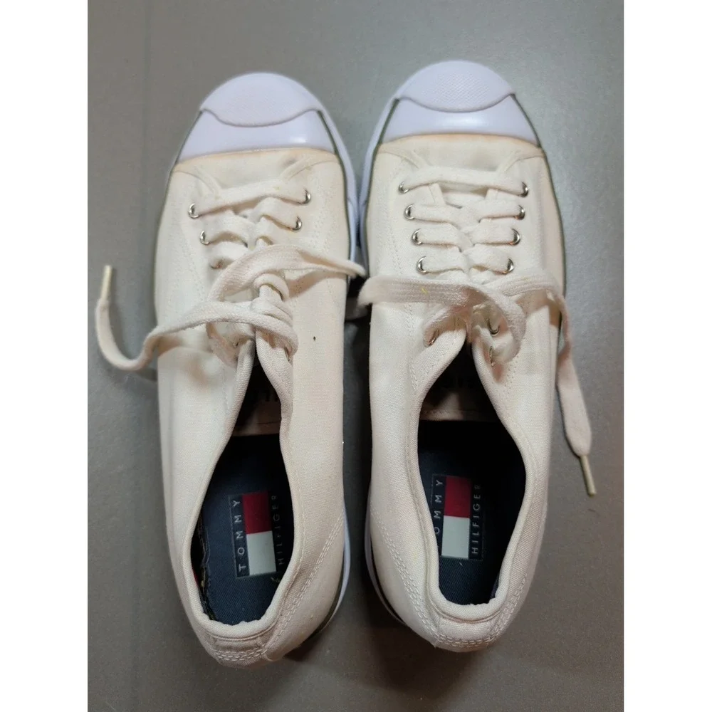 Tommy Hilfiger Mens 10.5M Canvas Low Top Sneakers White TM04612 Lace Up Shoes